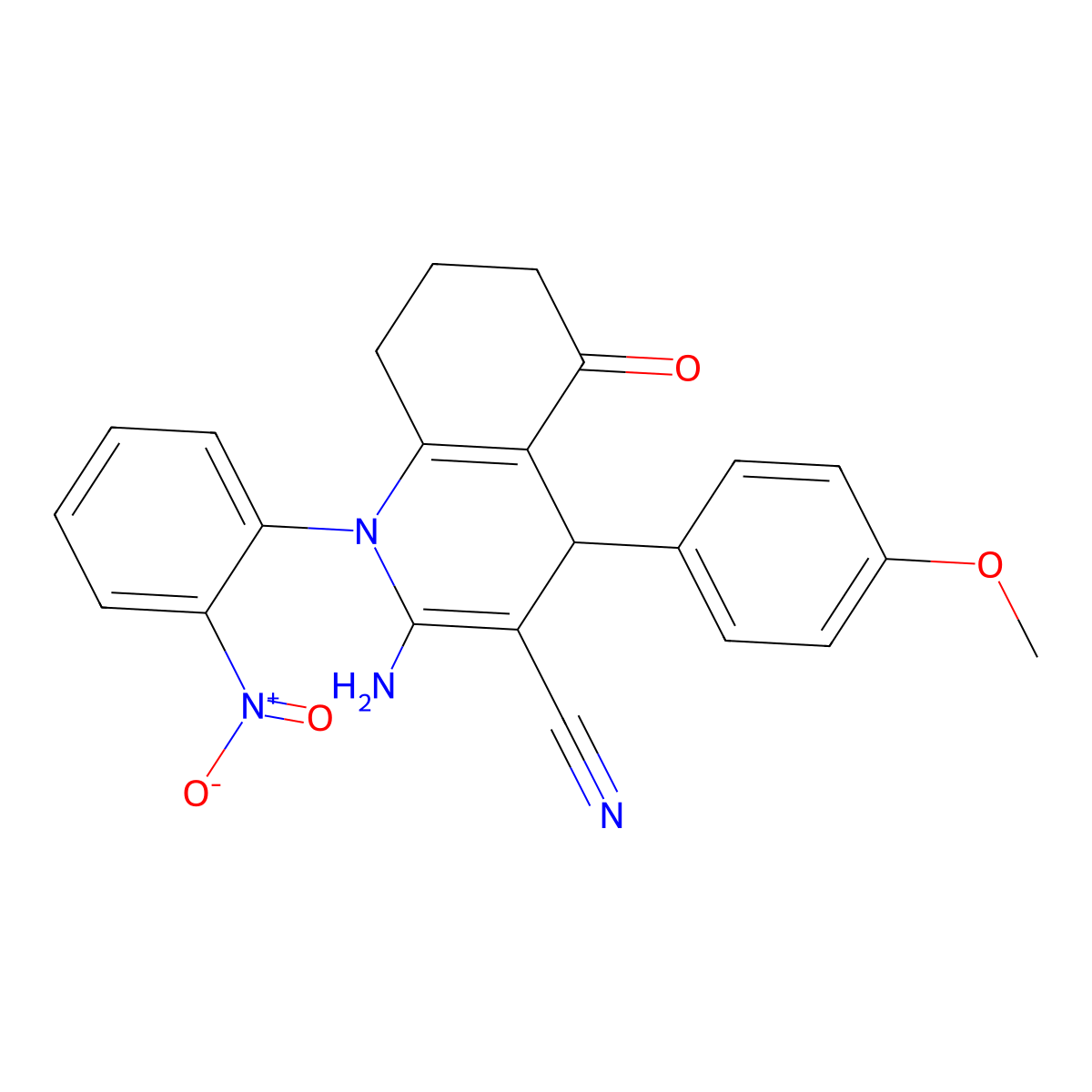2-Amino-1-{2-nitrophenyl}-4-(4-methoxyphenyl)-5-oxo-1,4,5,6,7,8-hexahydroquinoline-3-carbonitrile molecular structure, CAS 311797-80-5