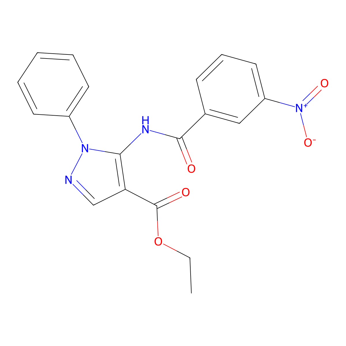 Ethyl 5-[(3-nitrobenzoyl)amino]-1-phenylpyrazole-4-carboxylate molecular structure, CAS 311797-98-5