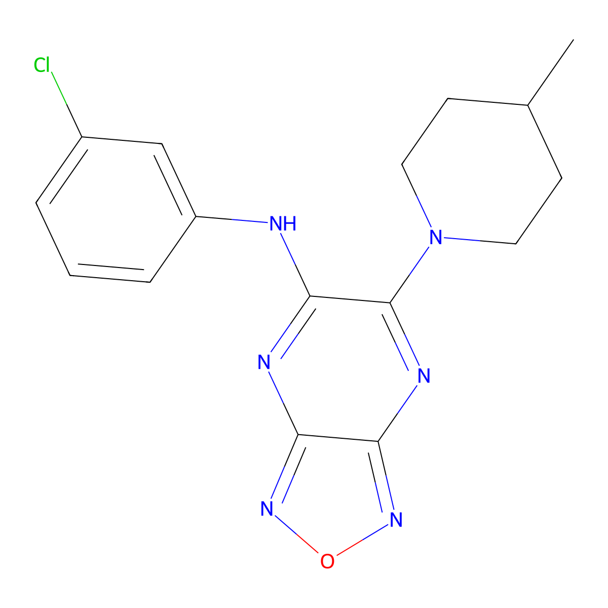 N-(3-chlorophenyl)-5-(4-methylpiperidin-1-yl)-[1,2,5]oxadiazolo[3,4-b]pyrazin-6-amine molecular structure, CAS 311798-41-1