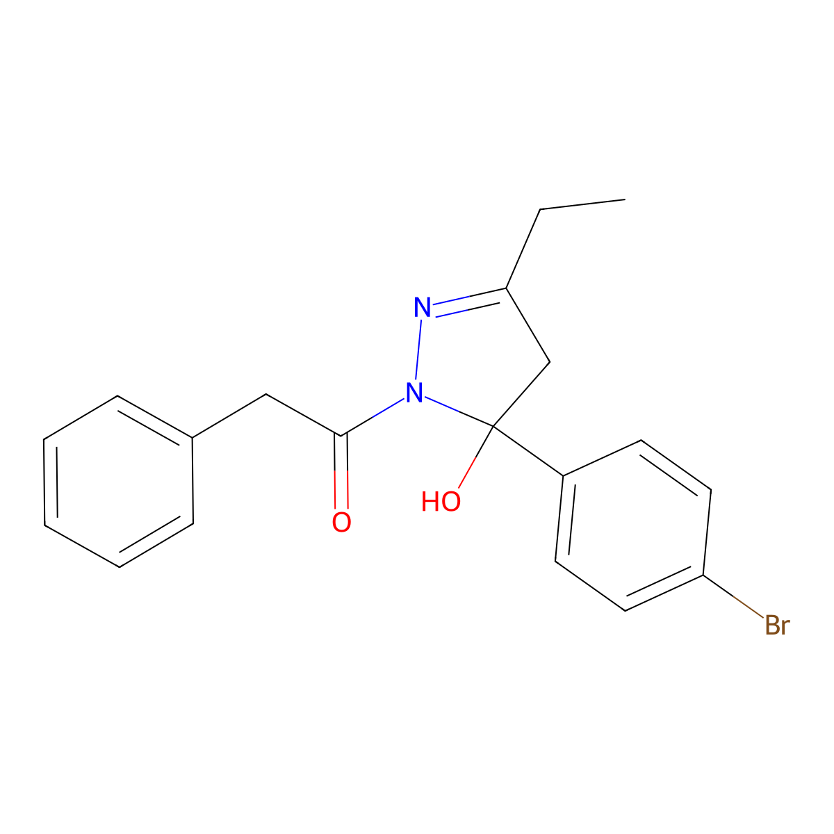 1-[5-(4-bromophenyl)-3-ethyl-5-hydroxy-4H-pyrazol-1-yl]-2-phenylethanone molecular structure, CAS 311799-09-4