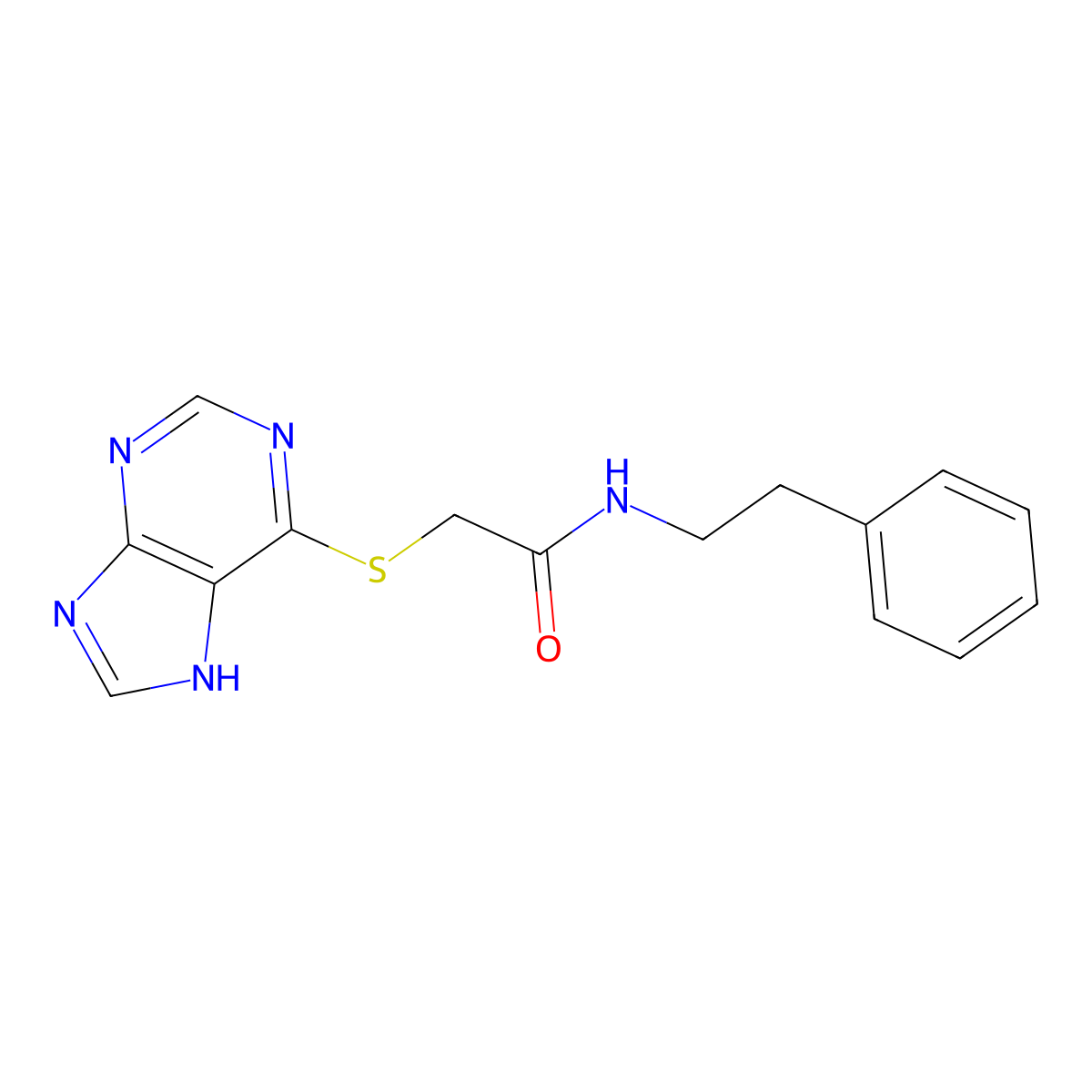 N-(2-phenylethyl)-2-(9H-purin-6-ylsulfanyl)acetamide molecular structure, CAS 311799-19-6