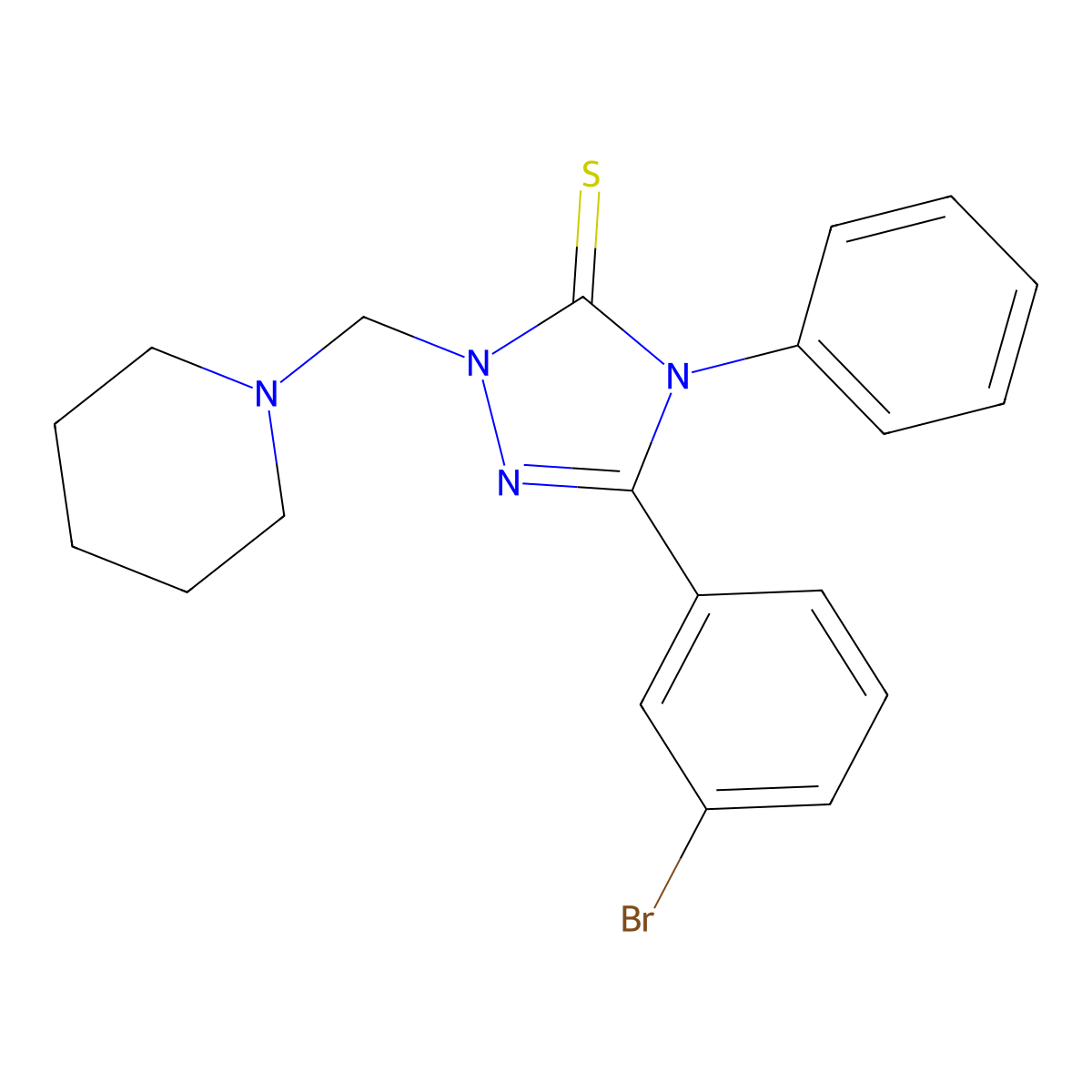 5-(3-Bromophenyl)-4-phenyl-2-(piperidin-1-ylmethyl)-1,2,4-triazole-3-thione molecular structure, CAS 311799-22-1