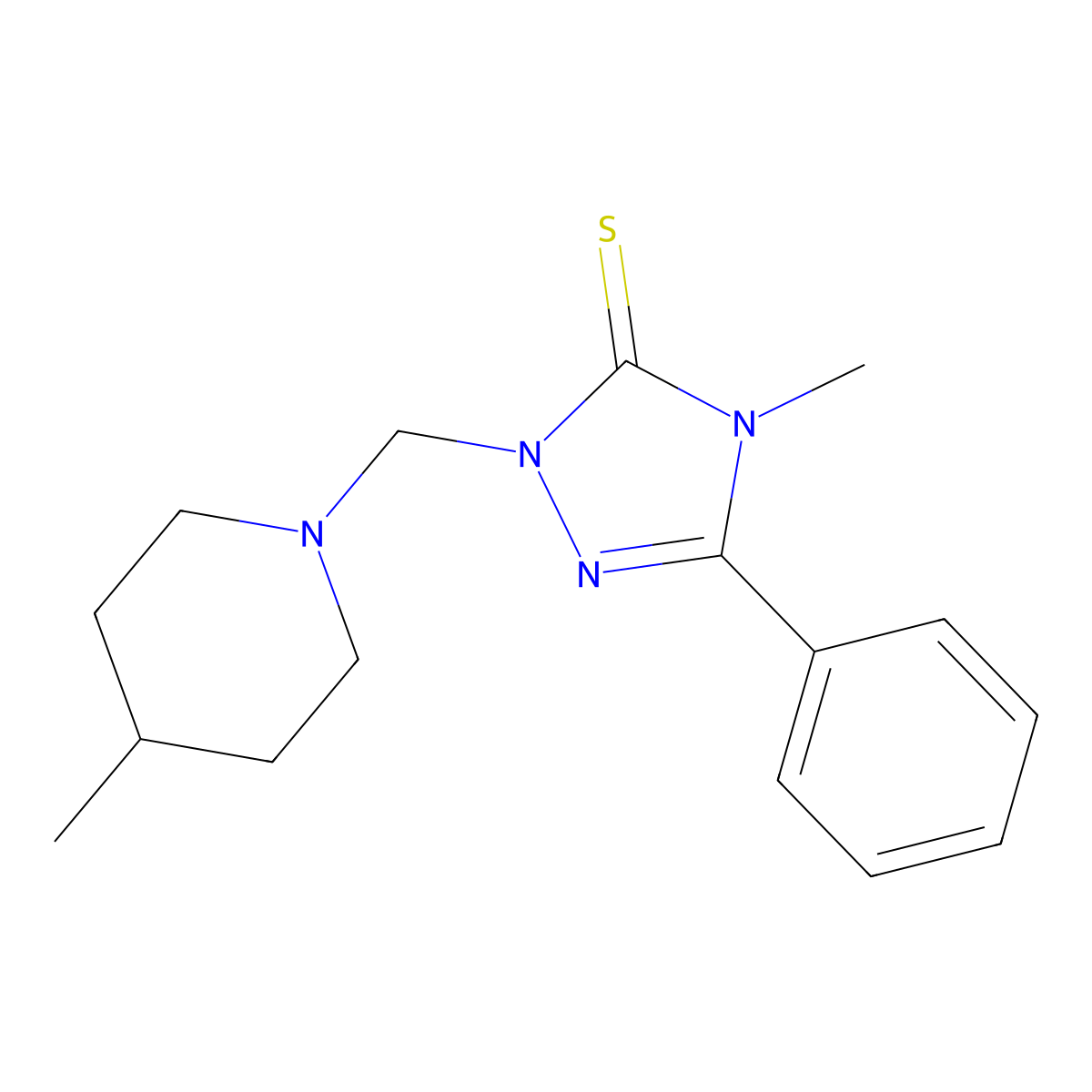 4-Methyl-2-[(4-methylpiperidin-1-yl)methyl]-5-phenyl-1,2,4-triazole-3-thione molecular structure, CAS 311799-24-3