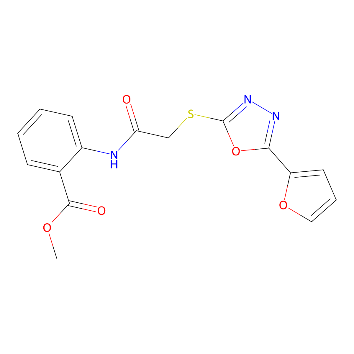 Methyl 2-[[2-[[5-(furan-2-yl)-1,3,4-oxadiazol-2-yl]sulfanyl]acetyl]amino]benzoate molecular structure, CAS 311799-25-4