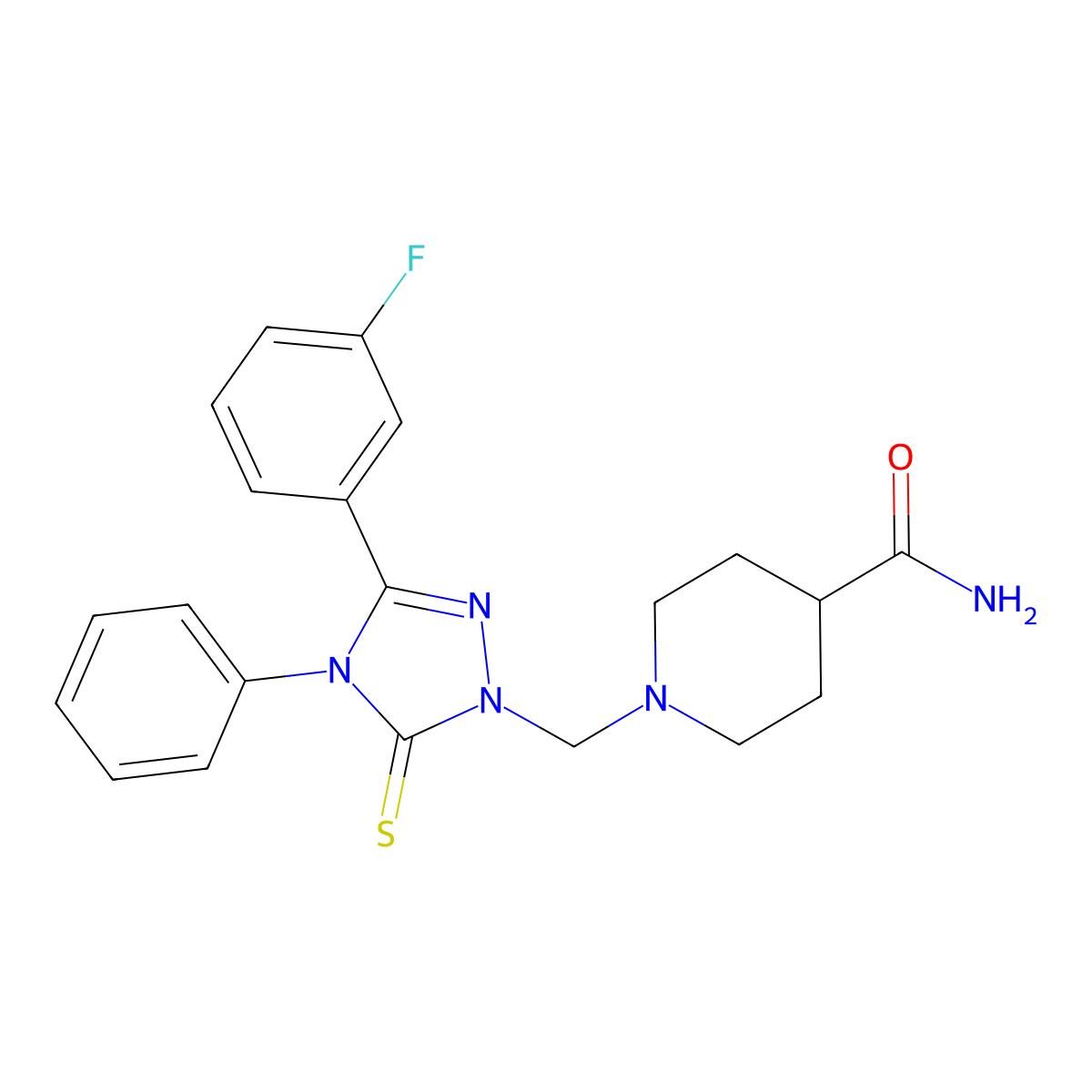 1-[[3-(3-Fluorophenyl)-4-phenyl-5-sulfanylidene-1,2,4-triazol-1-yl]methyl]piperidine-4-carboxamide molecular structure, CAS 311799-26-5
