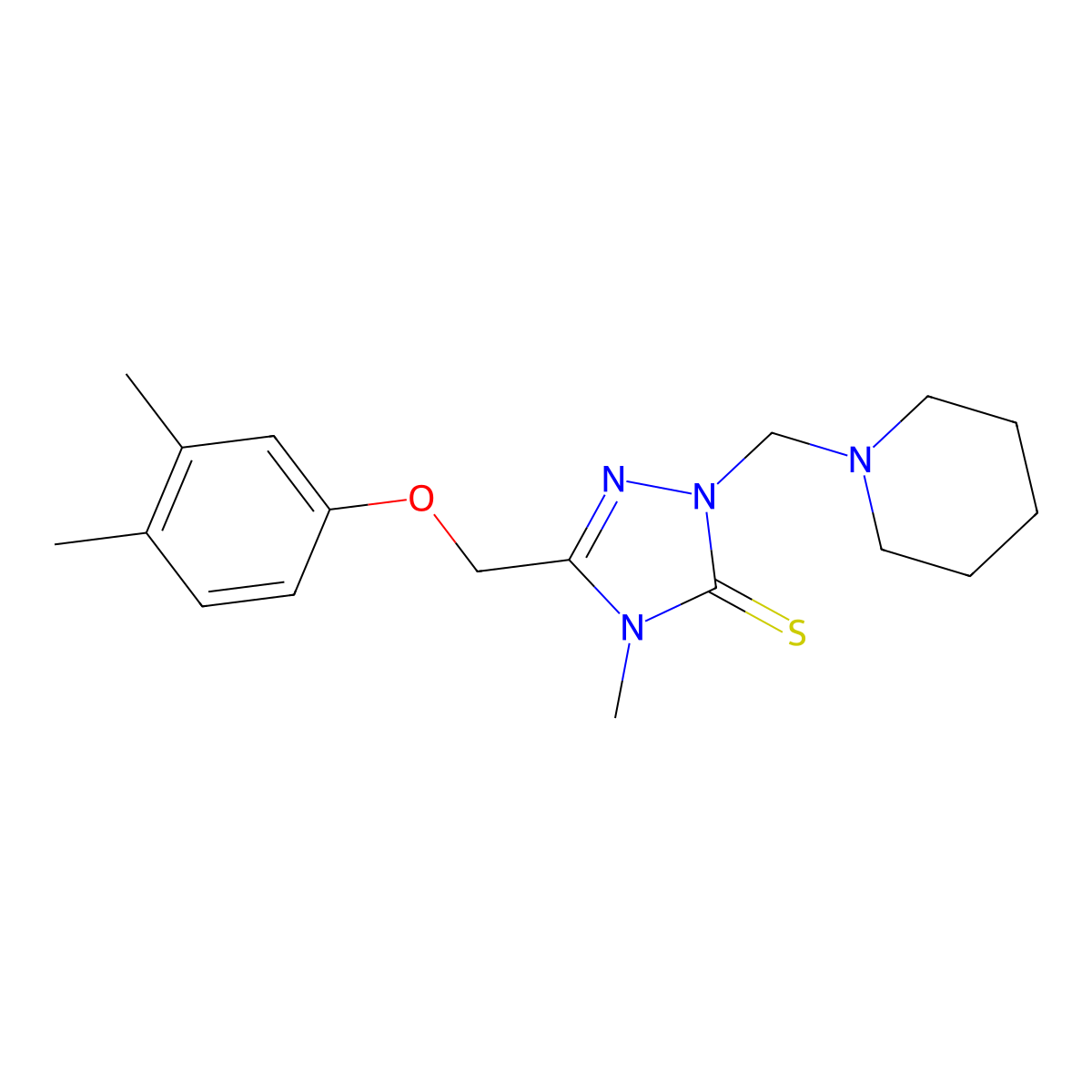 5-[(3,4-Dimethylphenoxy)methyl]-4-methyl-2-(piperidin-1-ylmethyl)-1,2,4-triazole-3-thione molecular structure, CAS 311799-30-1