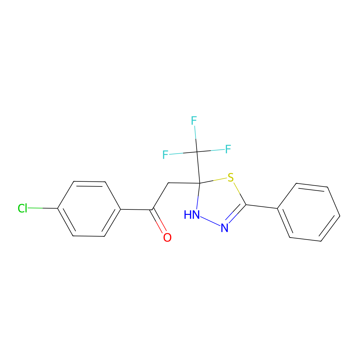 1-(4-chlorophenyl)-2-[5-phenyl-2-(trifluoromethyl)-3H-1,3,4-thiadiazol-2-yl]ethanone molecular structure, CAS 311799-42-5