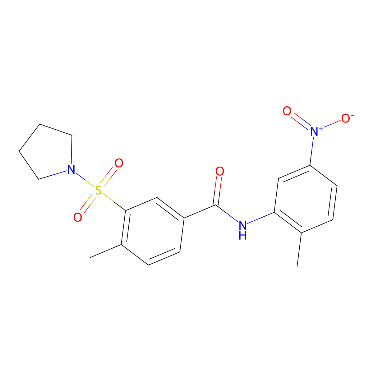N-{5-nitro-2-methylphenyl}-4-methyl-3-(1-pyrrolidinylsulfonyl)benzamide molecular structure, CAS 311800-50-7