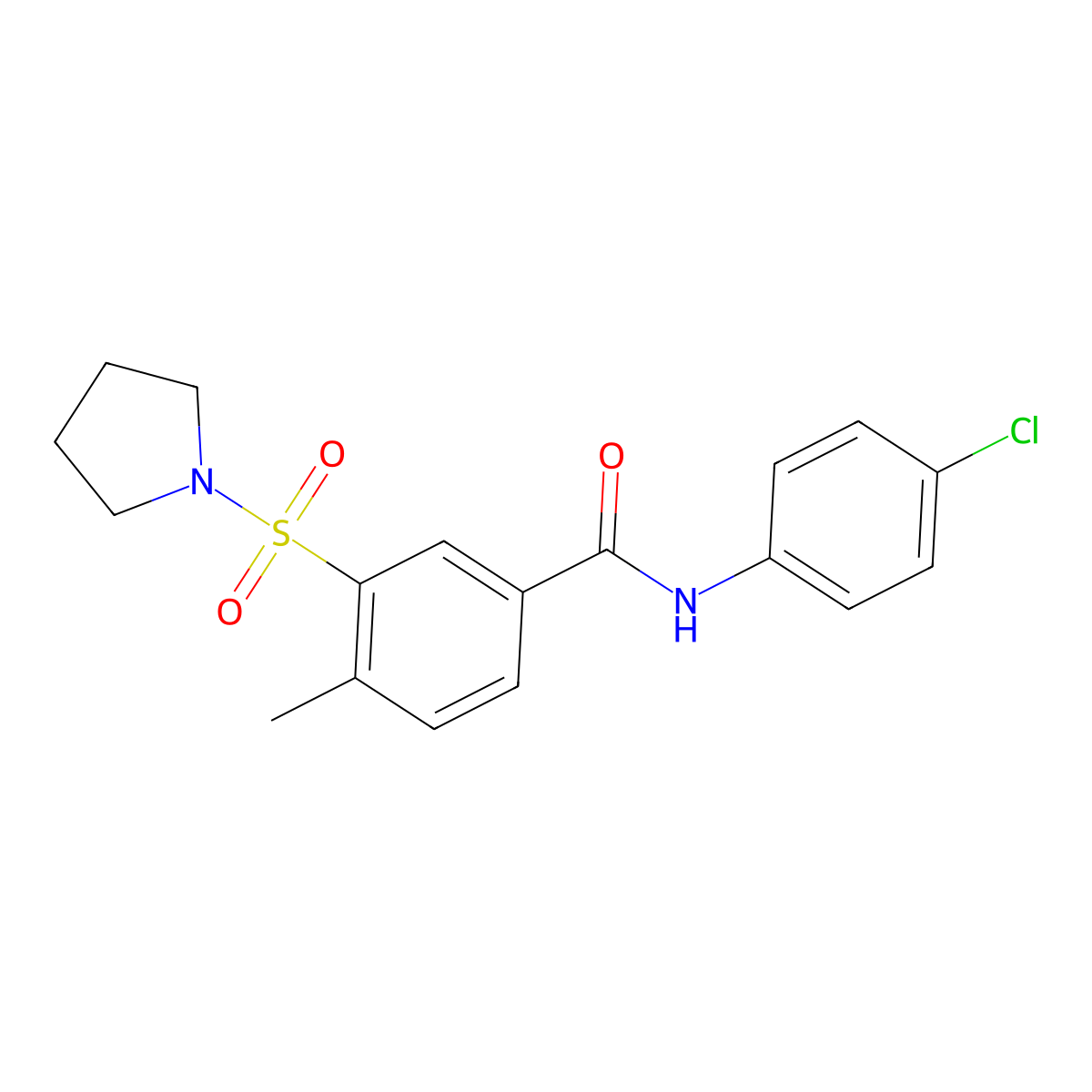N-(4-chlorophenyl)-4-methyl-3-(1-pyrrolidinylsulfonyl)benzamide molecular structure, CAS 311800-65-4