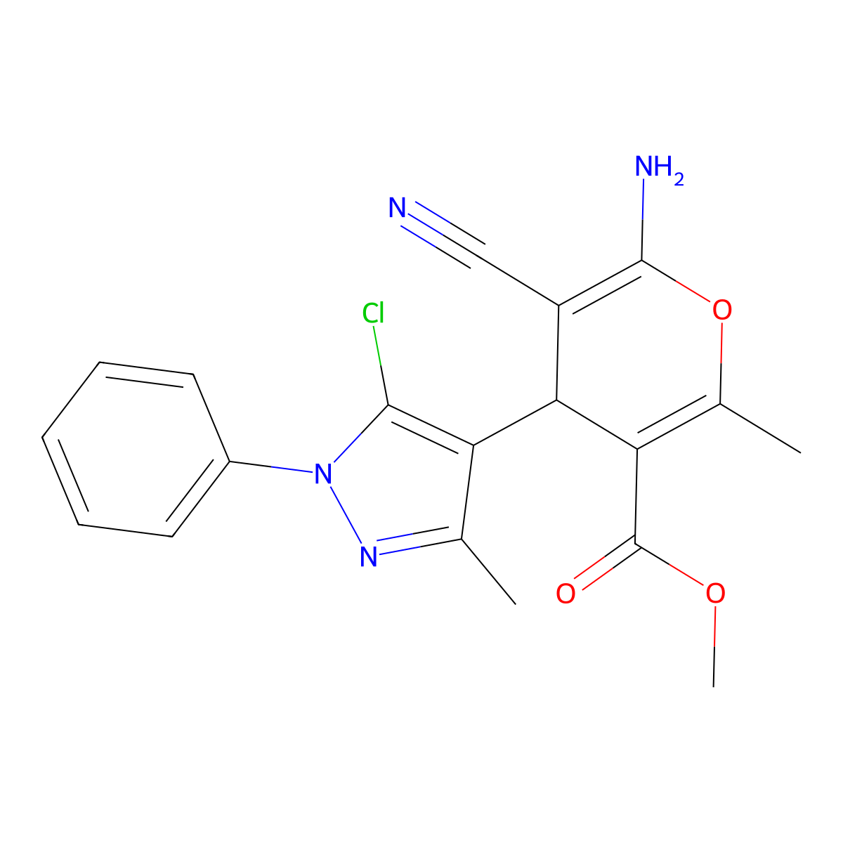 methyl 6-amino-4-(5-chloro-3-methyl-1-phenyl-1H-pyrazol-4-yl)-5-cyano-2-methyl-4H-pyran-3-carboxylate molecular structure, CAS 311809-77-5