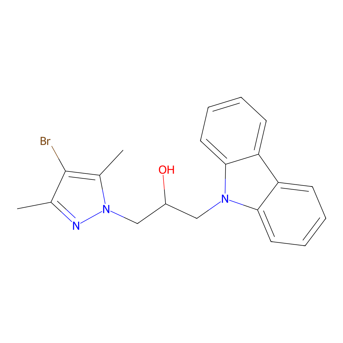 1-(4-bromo-3,5-dimethyl-1H-pyrazol-1-yl)-3-(9H-carbazol-9-yl)propan-2-ol molecular structure, CAS 311809-86-6