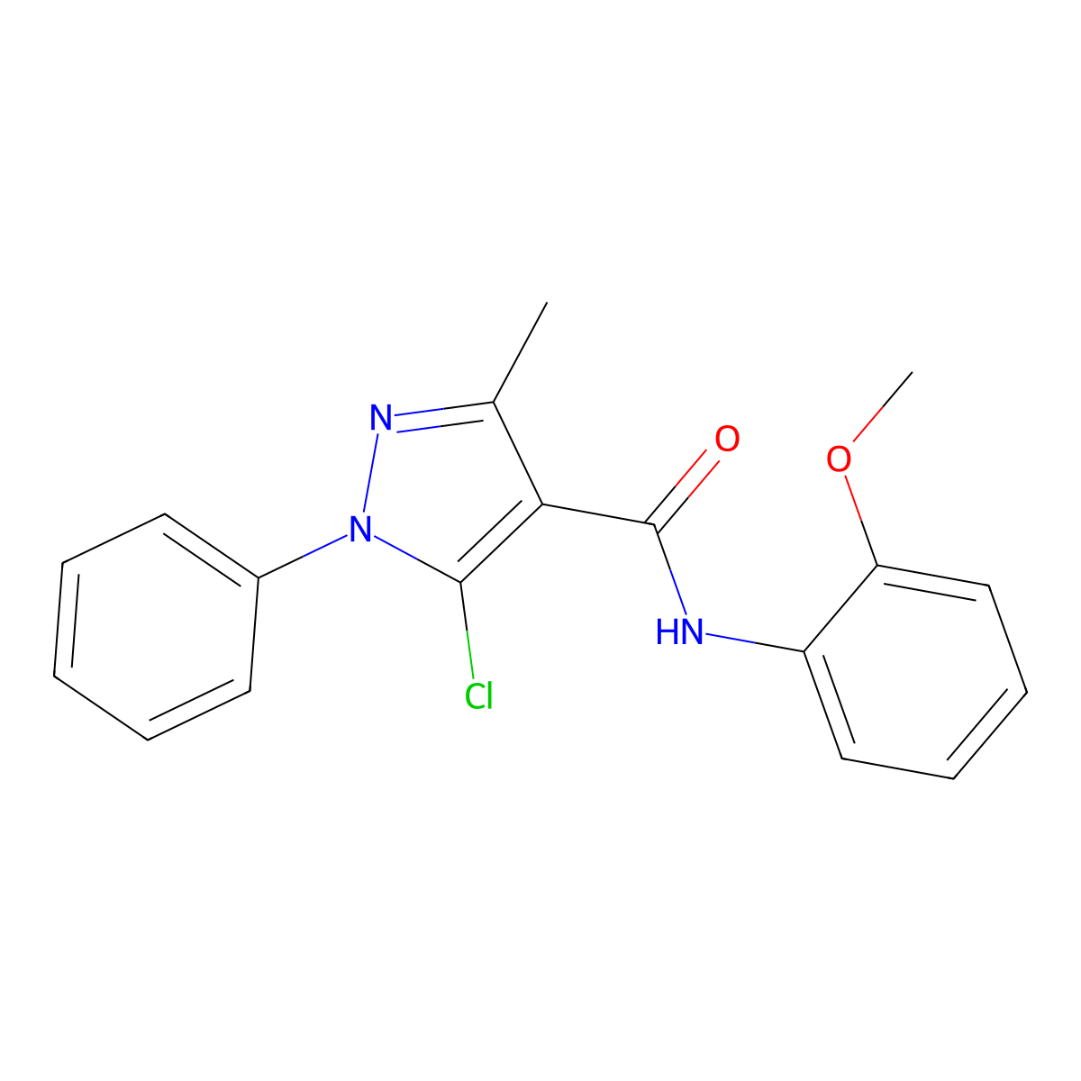 5-chloro-N-(2-methoxyphenyl)-3-methyl-1-phenylpyrazole-4-carboxamide molecular structure, CAS 311809-90-2