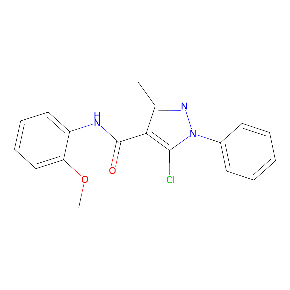 5-chloro-N-(2-methoxyphenyl)-3-methyl-1-phenylpyrazole-4-carboxamide molecular structure, CAS 311809-90-2