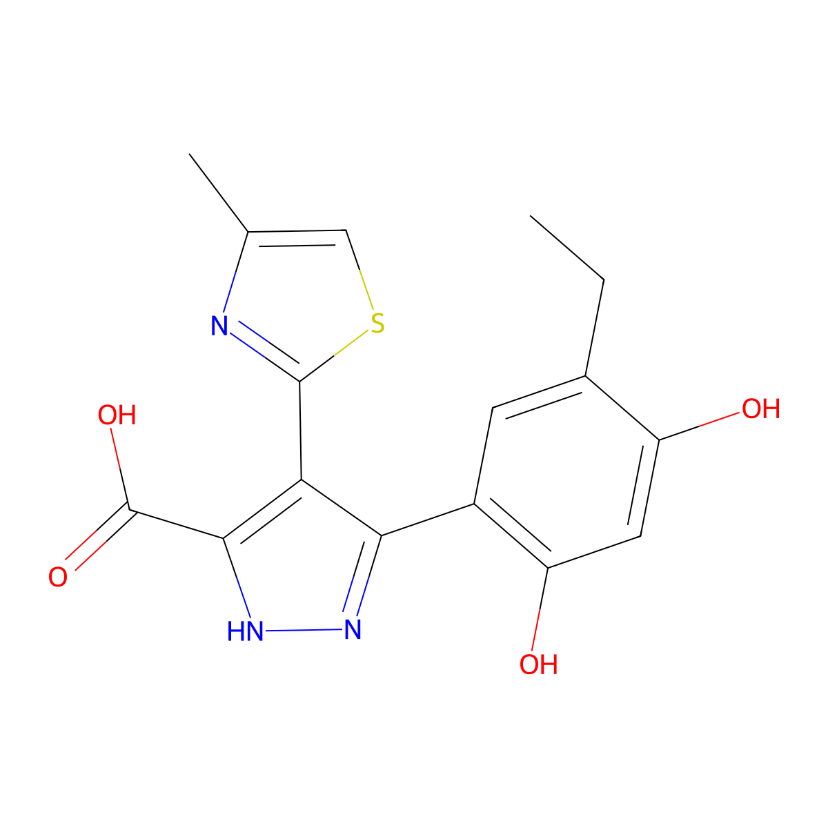 3-(5-ethyl-2,4-dihydroxyphenyl)-4-(4-methylthiazol-2-yl)-1H-pyrazole-5-carboxylic acid molecular structure, CAS 311809-96-8