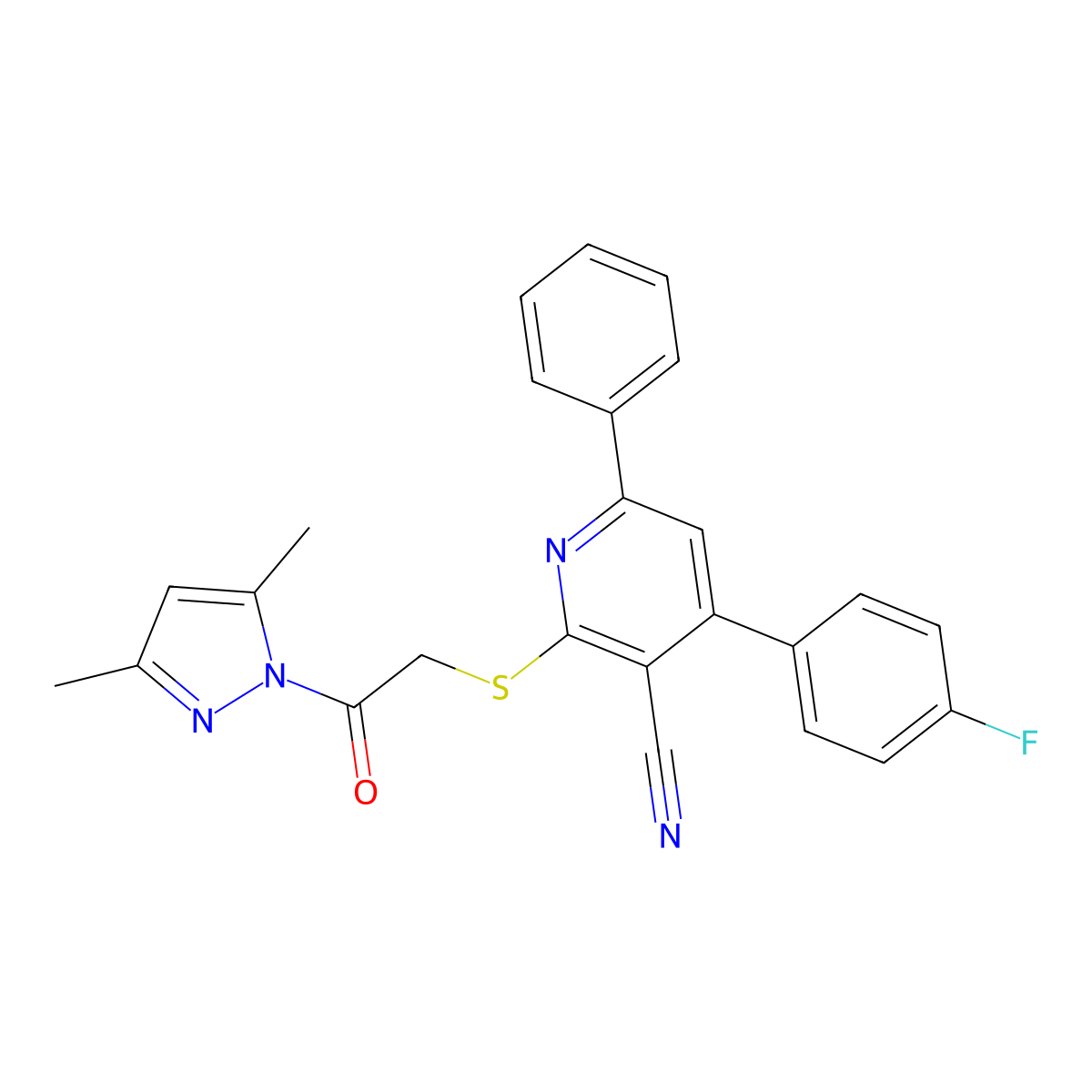 2-[2-(3,5-Dimethylpyrazol-1-yl)-2-oxoethyl]sulfanyl-4-(4-fluorophenyl)-6-phenylpyridine-3-carbonitrile molecular structure, CAS 311809-98-0