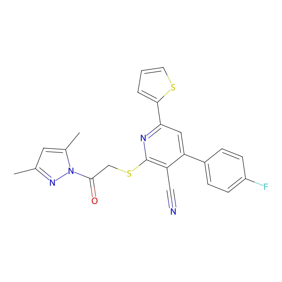 2-[2-(3,5-Dimethylpyrazol-1-yl)-2-oxoethyl]sulfanyl-4-(4-fluorophenyl)-6-thiophen-2-ylpyridine-3-carbonitrile molecular structure, CAS 311812-79-0