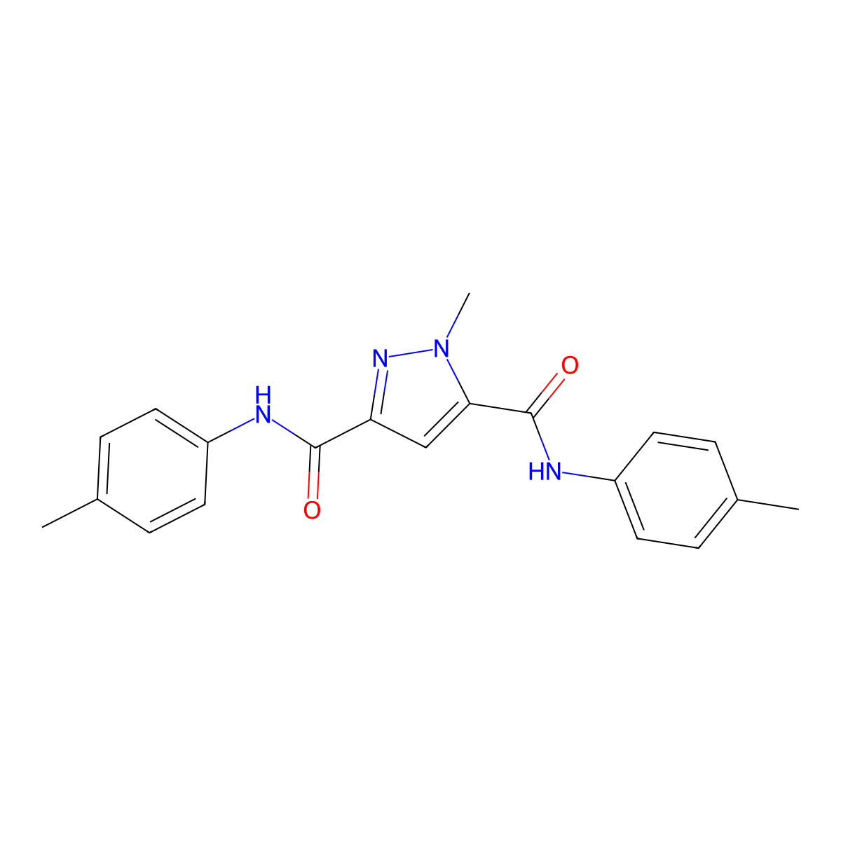 1-methyl-N~3~,N~5~-bis(4-methylphenyl)-1H-pyrazole-3,5-dicarboxamide molecular structure, CAS 311812-92-7