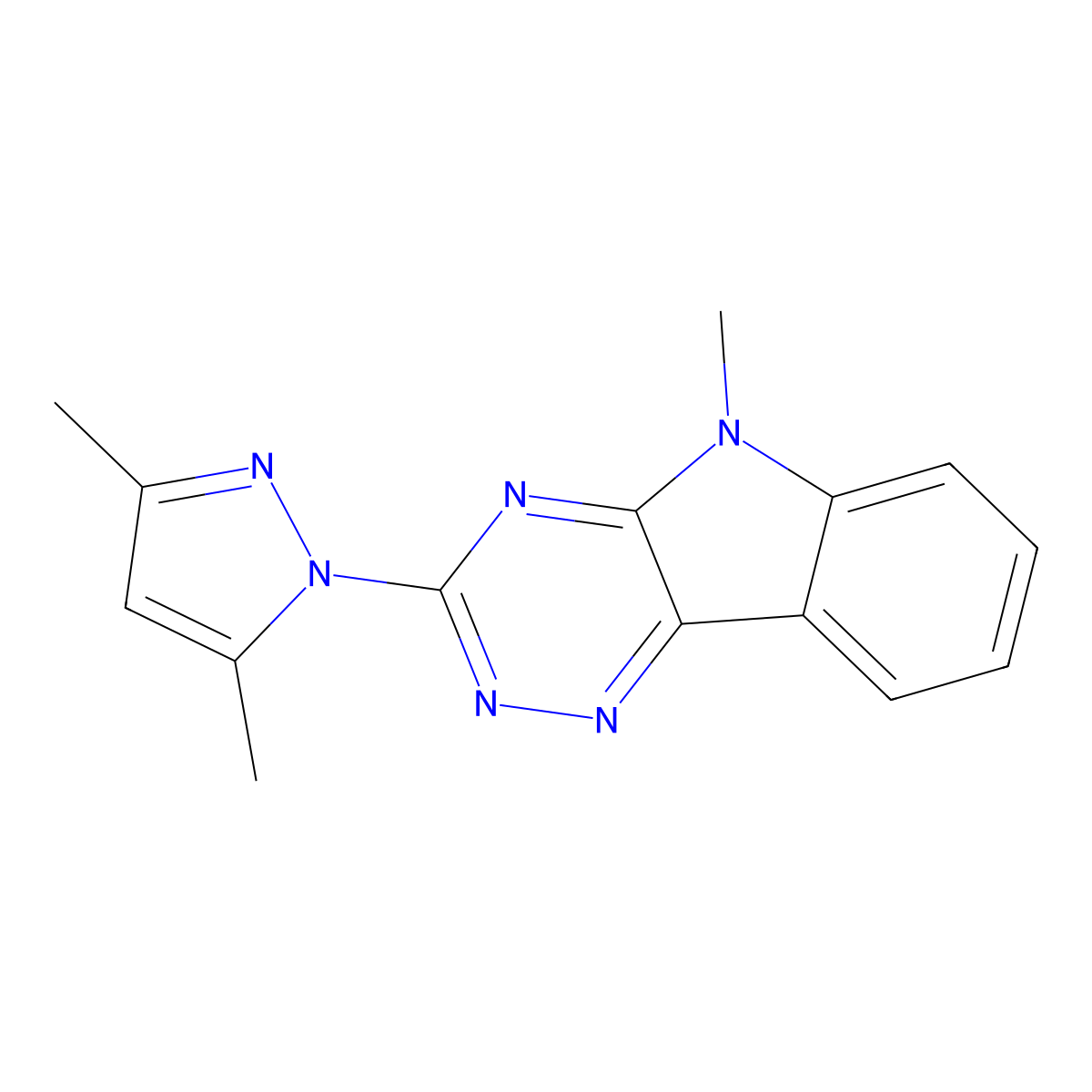 3-(3,5-Dimethylpyrazol-1-yl)-5-methyl-[1,2,4]triazino[5,6-b]indole molecular structure, CAS 311813-63-5