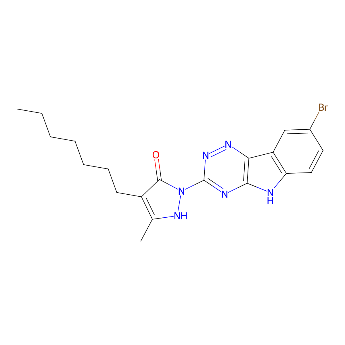 1-(8-bromo-5H-[1,2,4]triazino[5,6-b]indol-3-yl)-4-heptyl-3-methyl-1H-pyrazol-5-ol molecular structure, CAS 311814-02-5