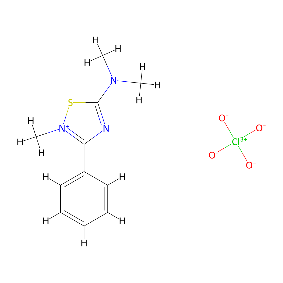 5-(Dimethylamino)-2-methyl-3-phenyl-1,2,4-thiadiazol-2-ium perchlorate molecular structure, CAS 311814-73-0