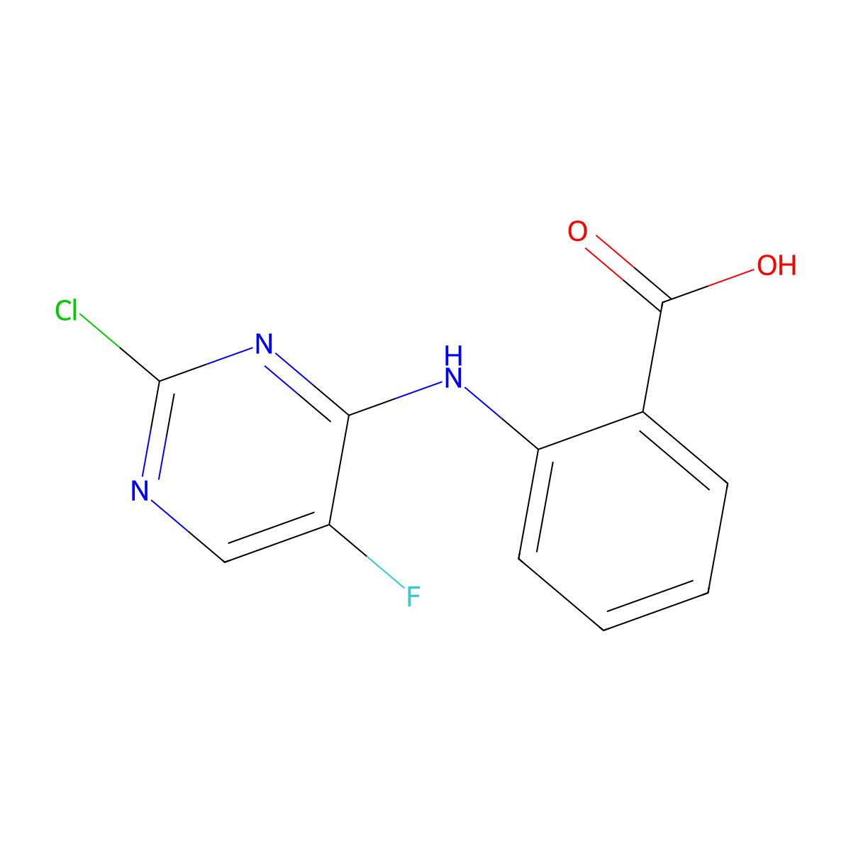 2-(2-Chloro-5-fluoro-pyrimidin-4-ylamino)-benzoic acid molecular structure, CAS 31185-82-7