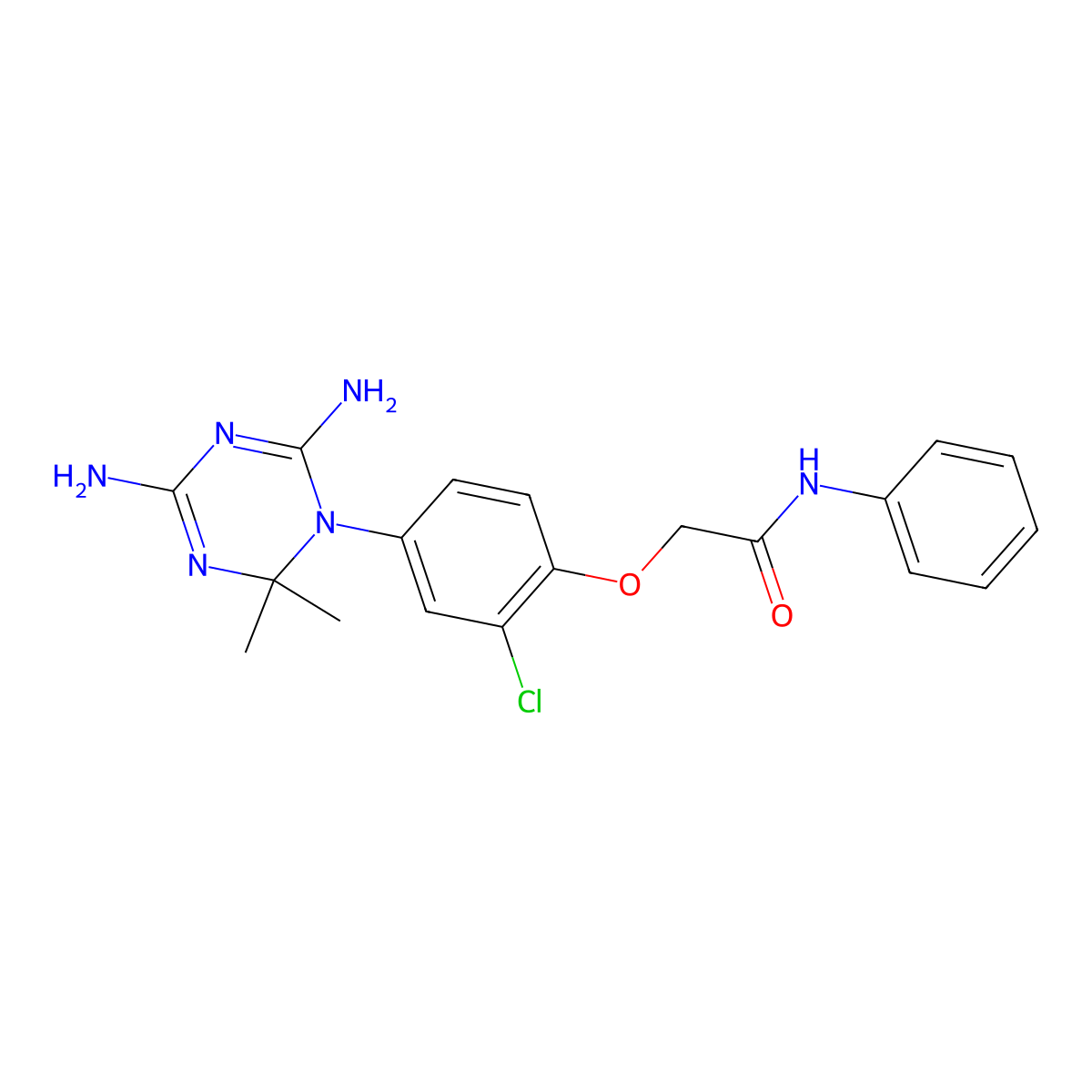 Acetamide, 2-[2-chloro-4-(4,6-diamino-2,2-dimethyl-1,3,5-triazin-1(2H)-yl)phenoxy]-N-phenyl- molecular structure, CAS 31191-19-2