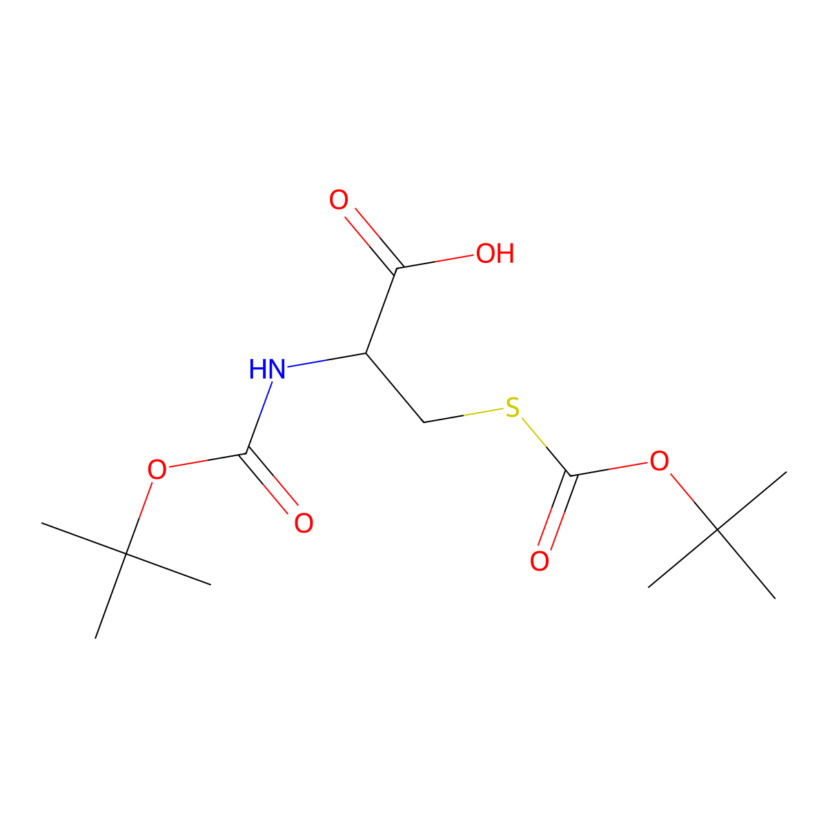 (2R)-2-{[(tert-butoxy)carbonyl]amino}-3-{[(tert-butoxy)carbonyl]sulfanyl}propanoic acid molecular structure, CAS 31202-58-1