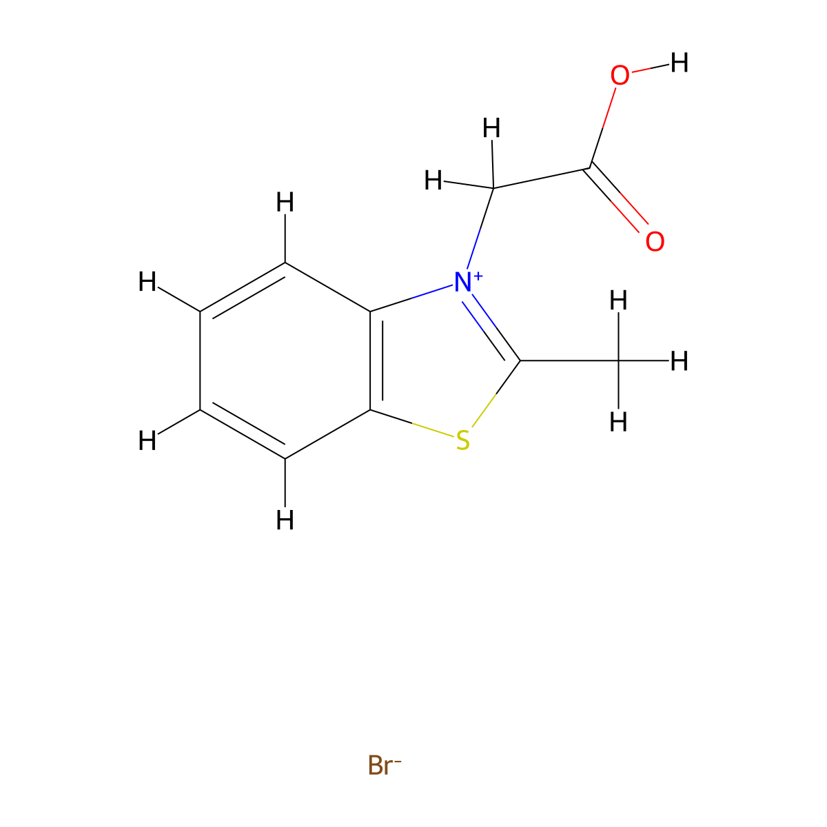 Benzothiazolium, 3-(carboxymethyl)-2-methyl-, bromide (1:1) molecular structure, CAS 3121-52-6