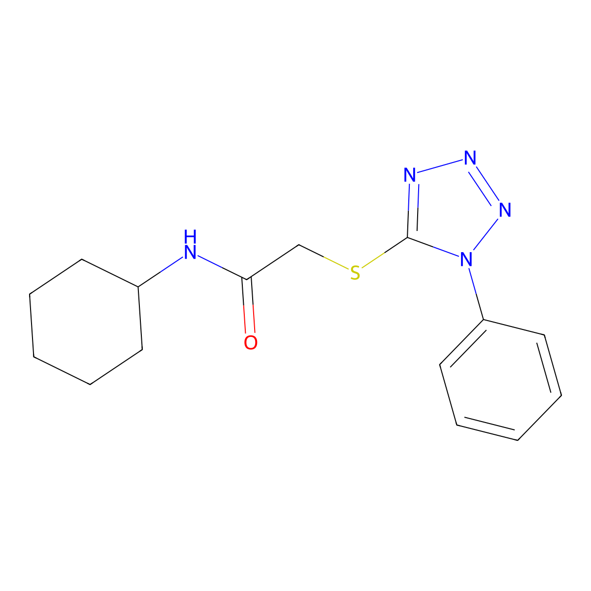 N-cyclohexyl-2-(1-phenyltetrazol-5-yl)sulfanylacetamide molecular structure, CAS 312264-88-3