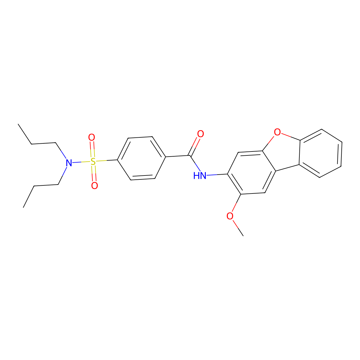 4-(dipropylsulfamoyl)-N-(2-methoxydibenzofuran-3-yl)benzamide molecular structure, CAS 312264-92-9