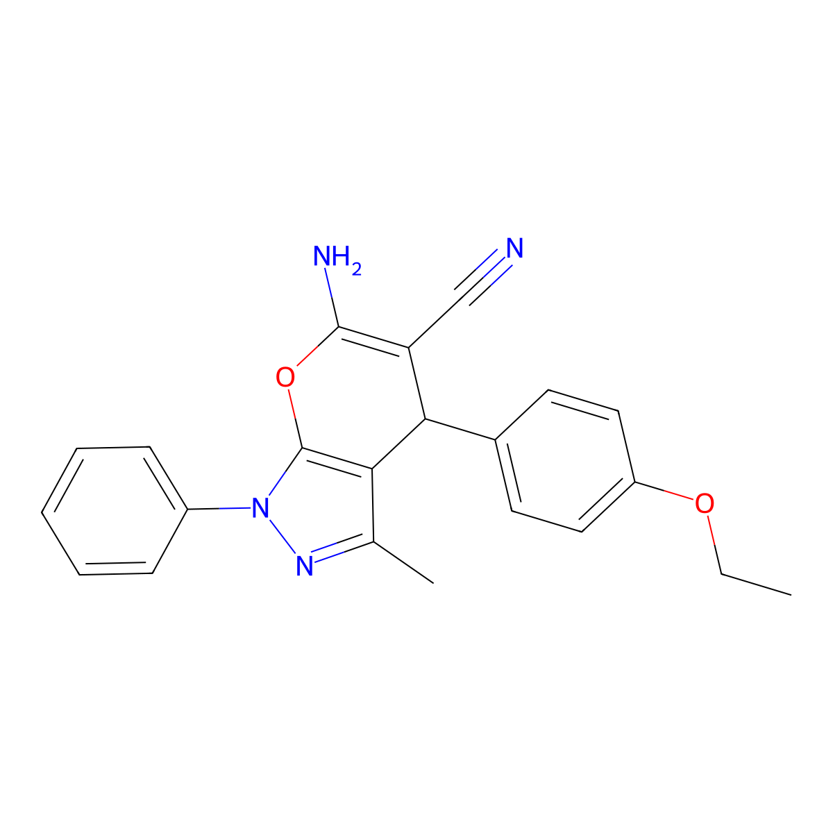 6-amino-4-(4-ethoxyphenyl)-3-methyl-1-phenyl-4H-pyrano[2,3-c]pyrazole-5-carbonitrile molecular structure, CAS 312265-18-2
