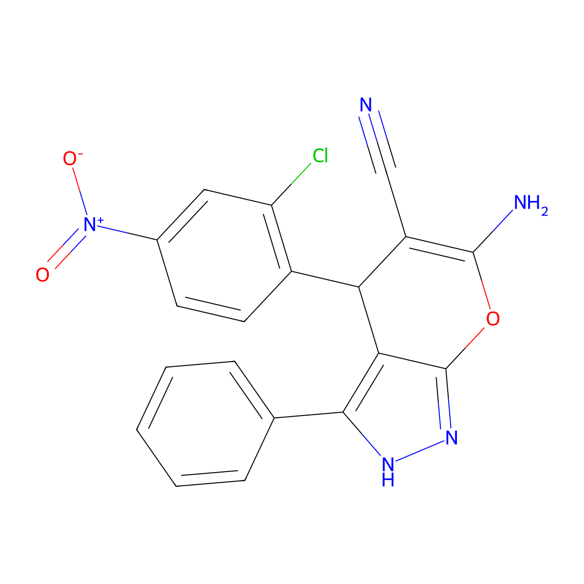 6-Amino-4-(2-chloro-4-nitrophenyl)-3-phenyl-2,4-dihydropyrano[2,3-c]pyrazole-5-carbonitrile molecular structure, CAS 312265-37-5
