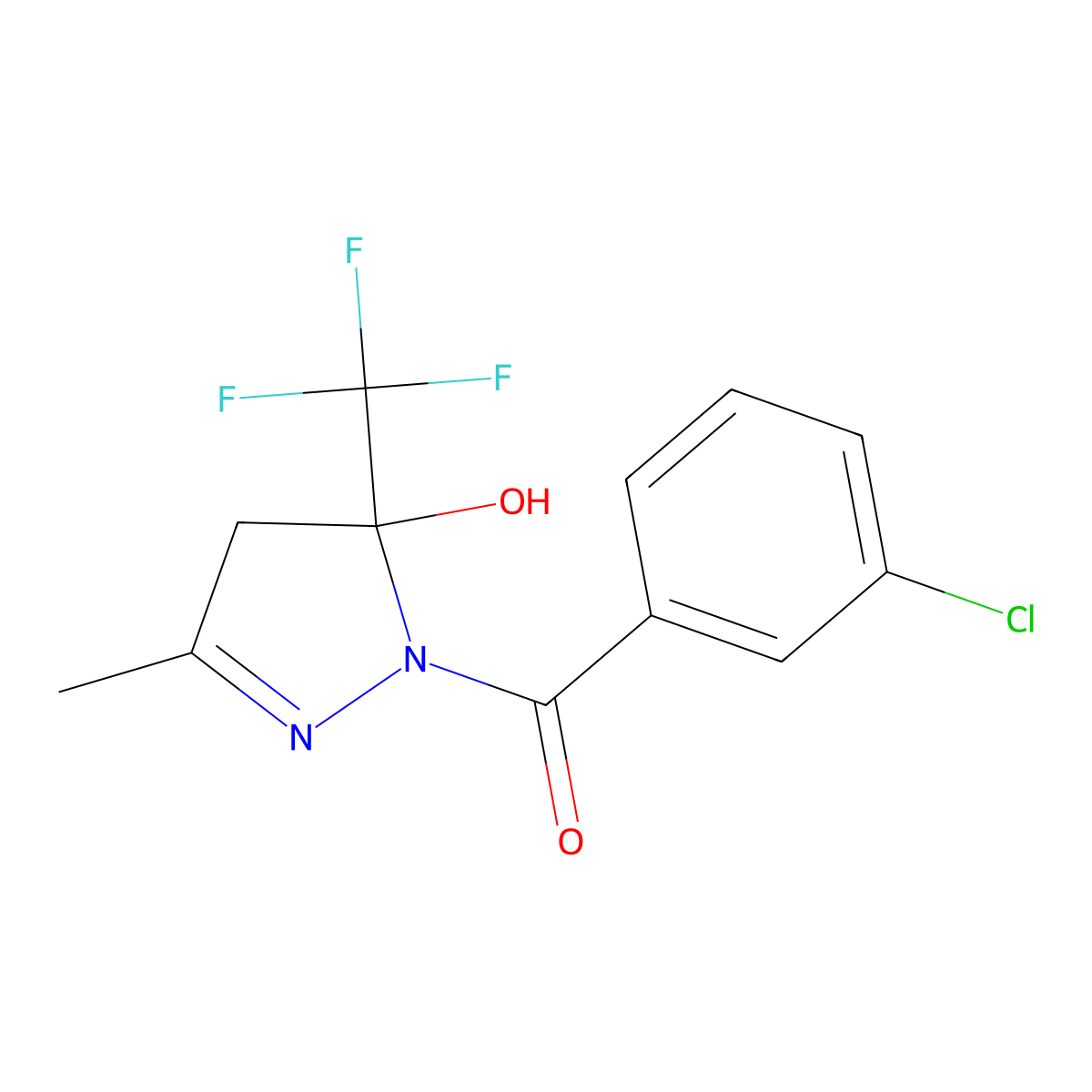 (3-chlorophenyl)-[5-hydroxy-3-methyl-5-(trifluoromethyl)-4H-pyrazol-1-yl]methanone molecular structure, CAS 312265-50-2