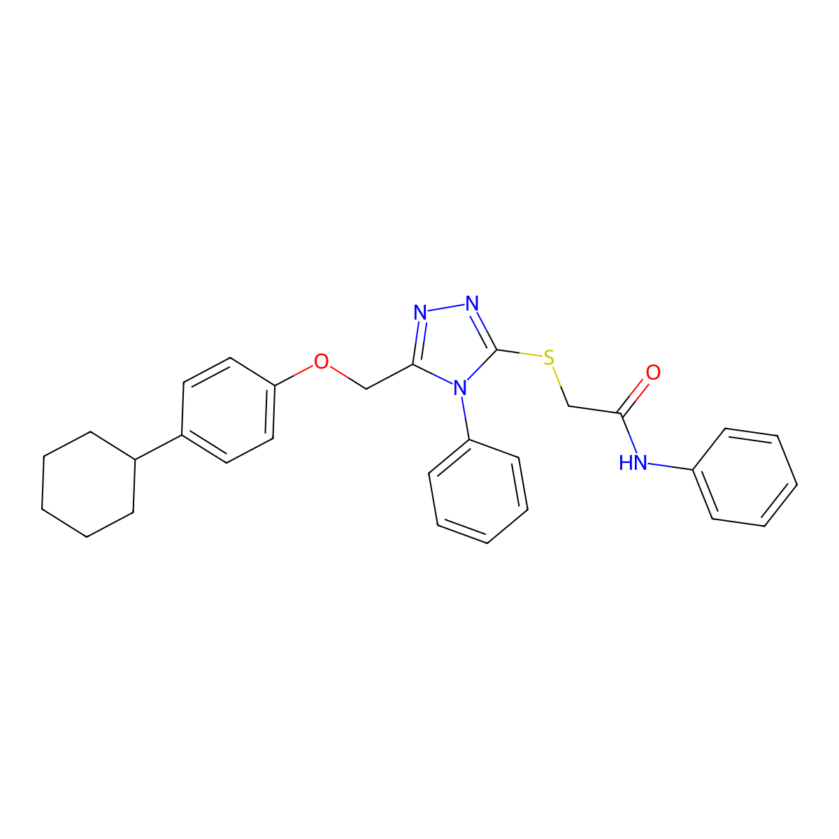 2-[[5-[(4-cyclohexylphenoxy)methyl]-4-phenyl-1,2,4-triazol-3-yl]sulfanyl]-N-phenylacetamide molecular structure, CAS 312265-54-6