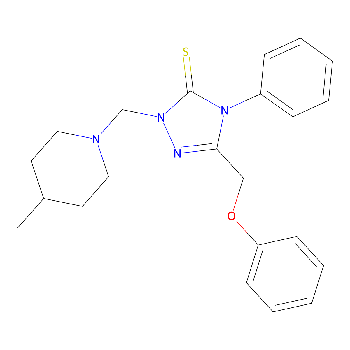 2-[(4-Methylpiperidin-1-yl)methyl]-5-(phenoxymethyl)-4-phenyl-1,2,4-triazole-3-thione molecular structure, CAS 312265-58-0