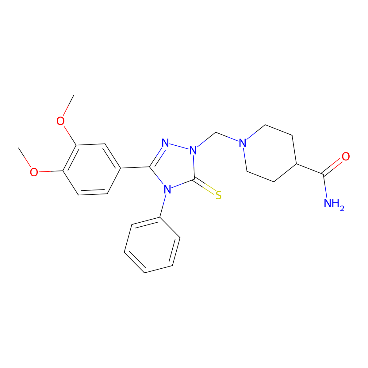 1-[[3-(3,4-Dimethoxyphenyl)-4-phenyl-5-sulfanylidene-1,2,4-triazol-1-yl]methyl]piperidine-4-carboxamide molecular structure, CAS 312265-61-5