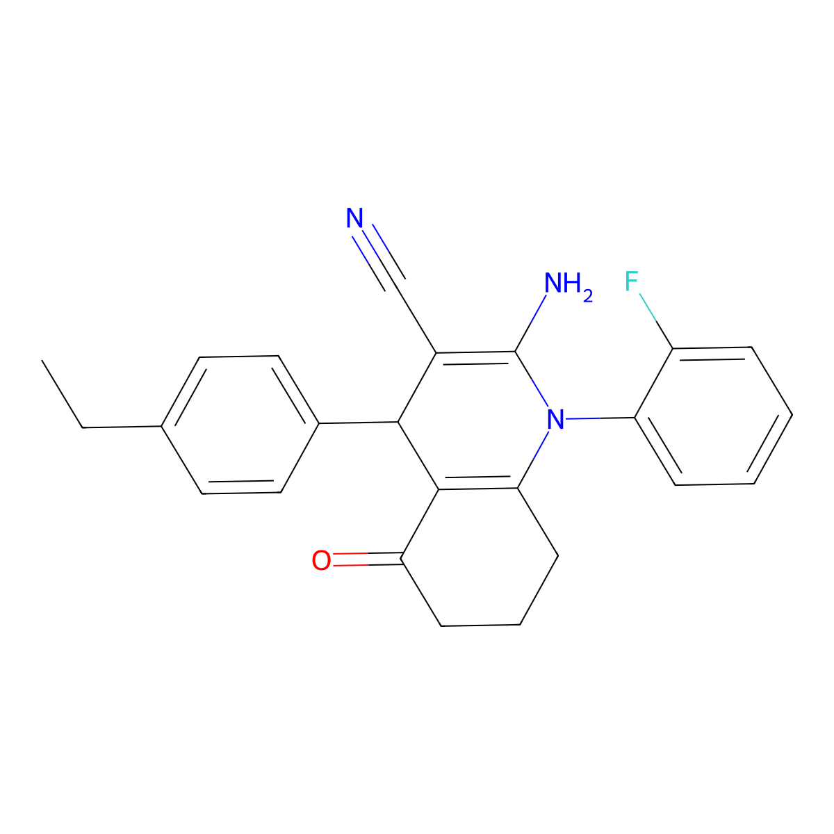 2-Amino-4-(4-ethylphenyl)-1-(2-fluorophenyl)-5-oxo-1,4,5,6,7,8-hexahydro-3-quinolinecarbonitrile molecular structure, CAS 312266-31-2