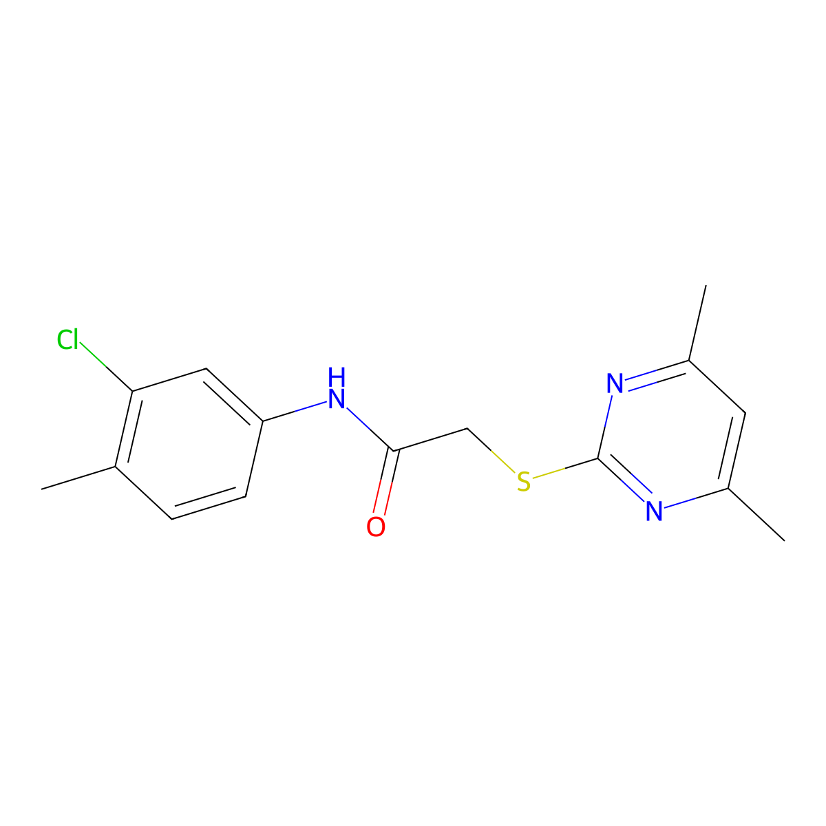 N-(3-Chloro-4-methylphenyl)-2-((4,6-dimethylpyrimidin-2-yl)thio)acetamide molecular structure, CAS 312266-80-1