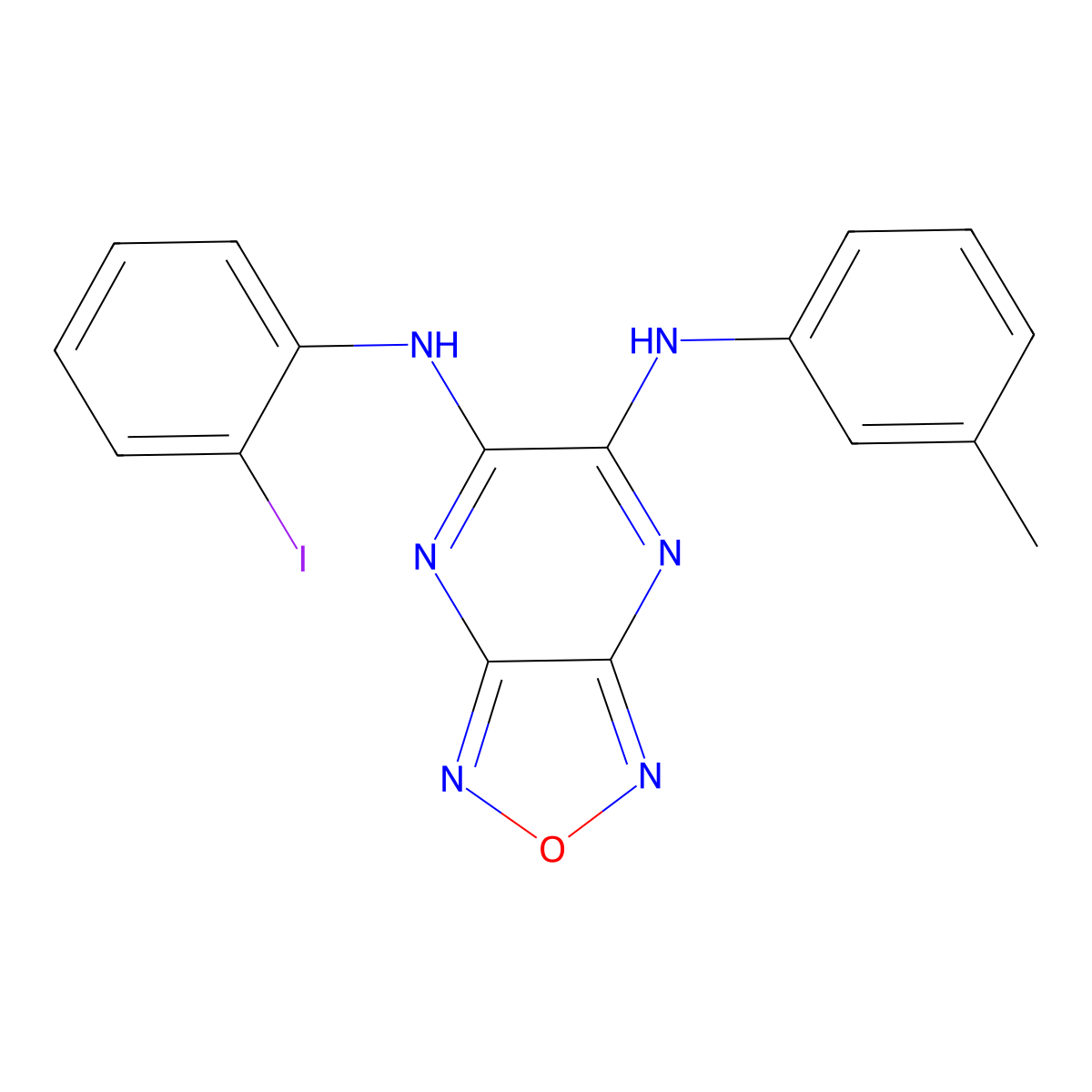 N~5~-(2-iodophenyl)-N~6~-(3-methylphenyl)[1,2,5]oxadiazolo[3,4-b]pyrazine-5,6-diamine molecular structure, CAS 312267-01-9
