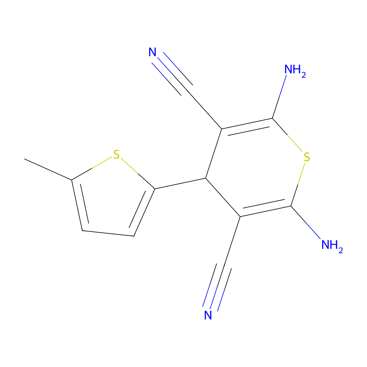 2,6-diamino-4-(5-methylthiophen-2-yl)-4H-thiopyran-3,5-dicarbonitrile molecular structure, CAS 312267-18-8