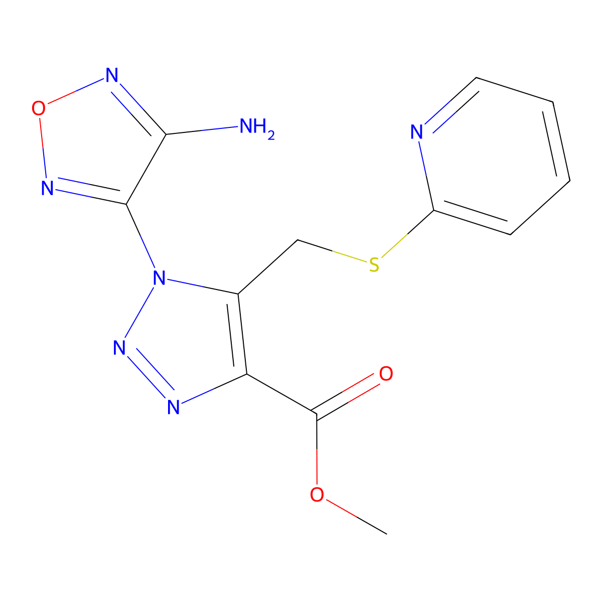 Methyl 1-(4-amino-1,2,5-oxadiazol-3-yl)-5-(pyridin-2-ylsulfanylmethyl)triazole-4-carboxylate molecular structure, CAS 312267-27-9