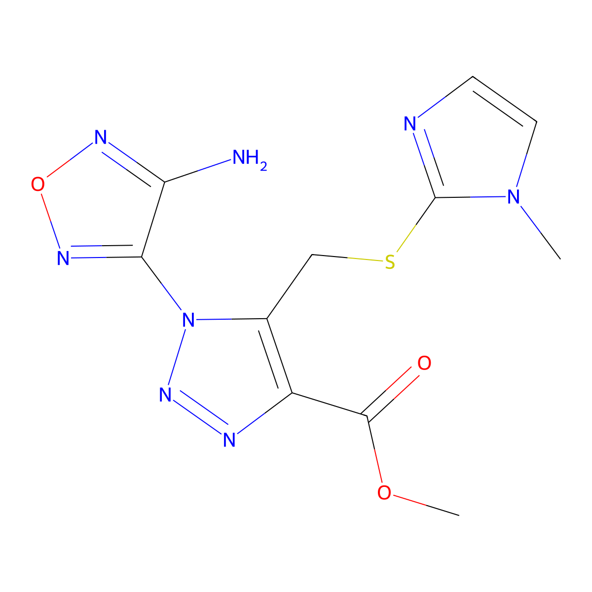 Methyl 1-(4-amino-1,2,5-oxadiazol-3-yl)-5-[(1-methylimidazol-2-yl)sulfanylmethyl]triazole-4-carboxylate molecular structure, CAS 312267-29-1