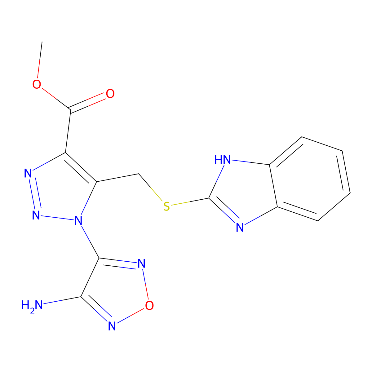 methyl 1-(4-amino-1,2,5-oxadiazol-3-yl)-5-(1H-benzimidazol-2-ylsulfanylmethyl)triazole-4-carboxylate molecular structure, CAS 312267-30-4