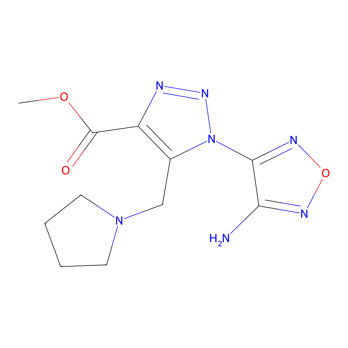 methyl 1-(4-amino-1,2,5-oxadiazol-3-yl)-5-(pyrrolidin-1-ylmethyl)-1H-1,2,3-triazole-4-carboxylate molecular structure, CAS 312267-69-9