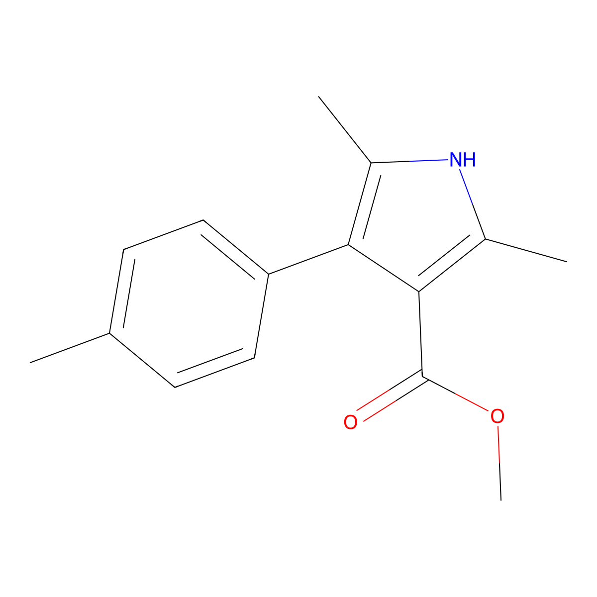 methyl 2,5-dimethyl-4-(4-methylphenyl)-1H-pyrrole-3-carboxylate molecular structure, CAS 312271-07-1