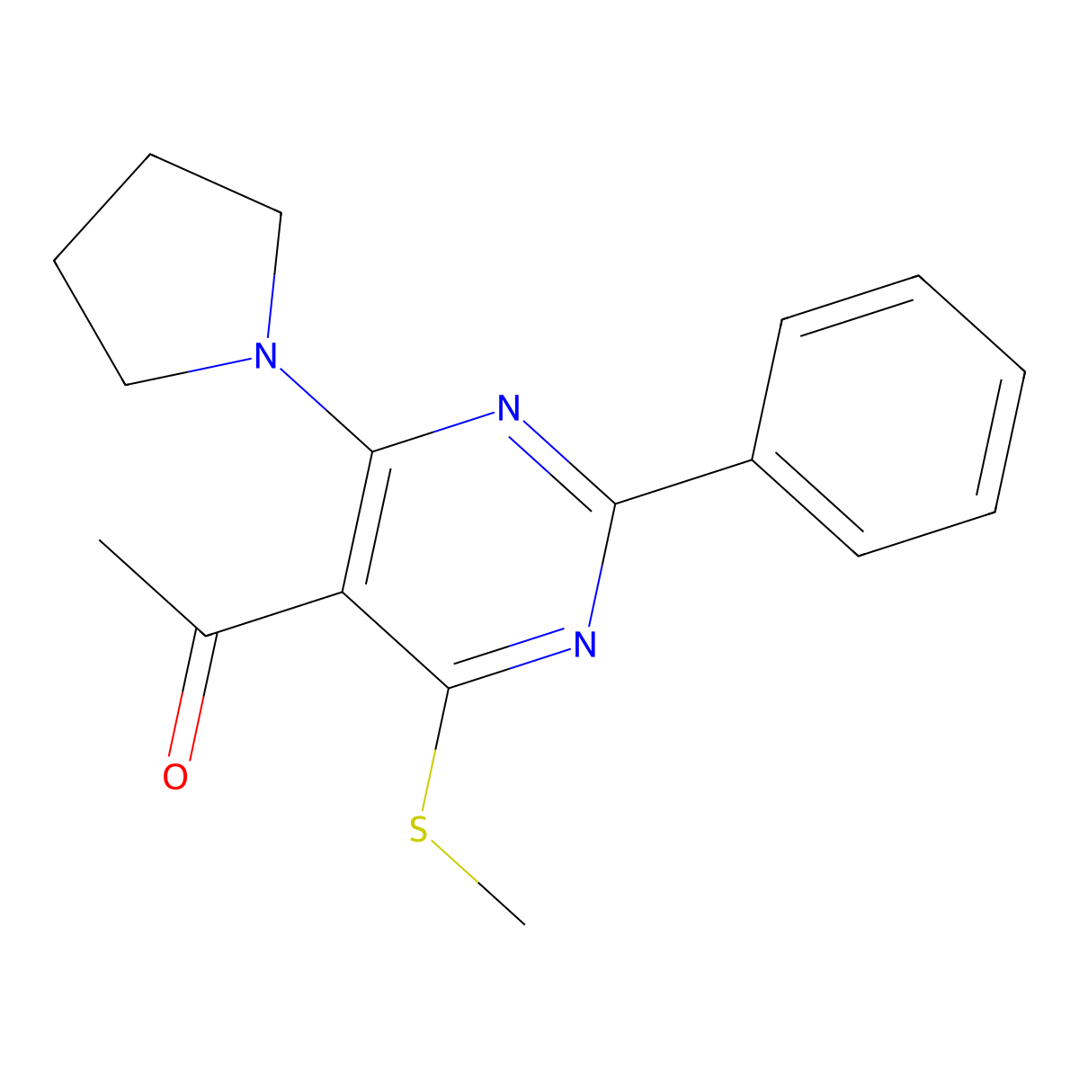 1-(4-Methylsulfanyl-2-phenyl-6-pyrrolidin-1-ylpyrimidin-5-yl)ethanone molecular structure, CAS 312271-56-0