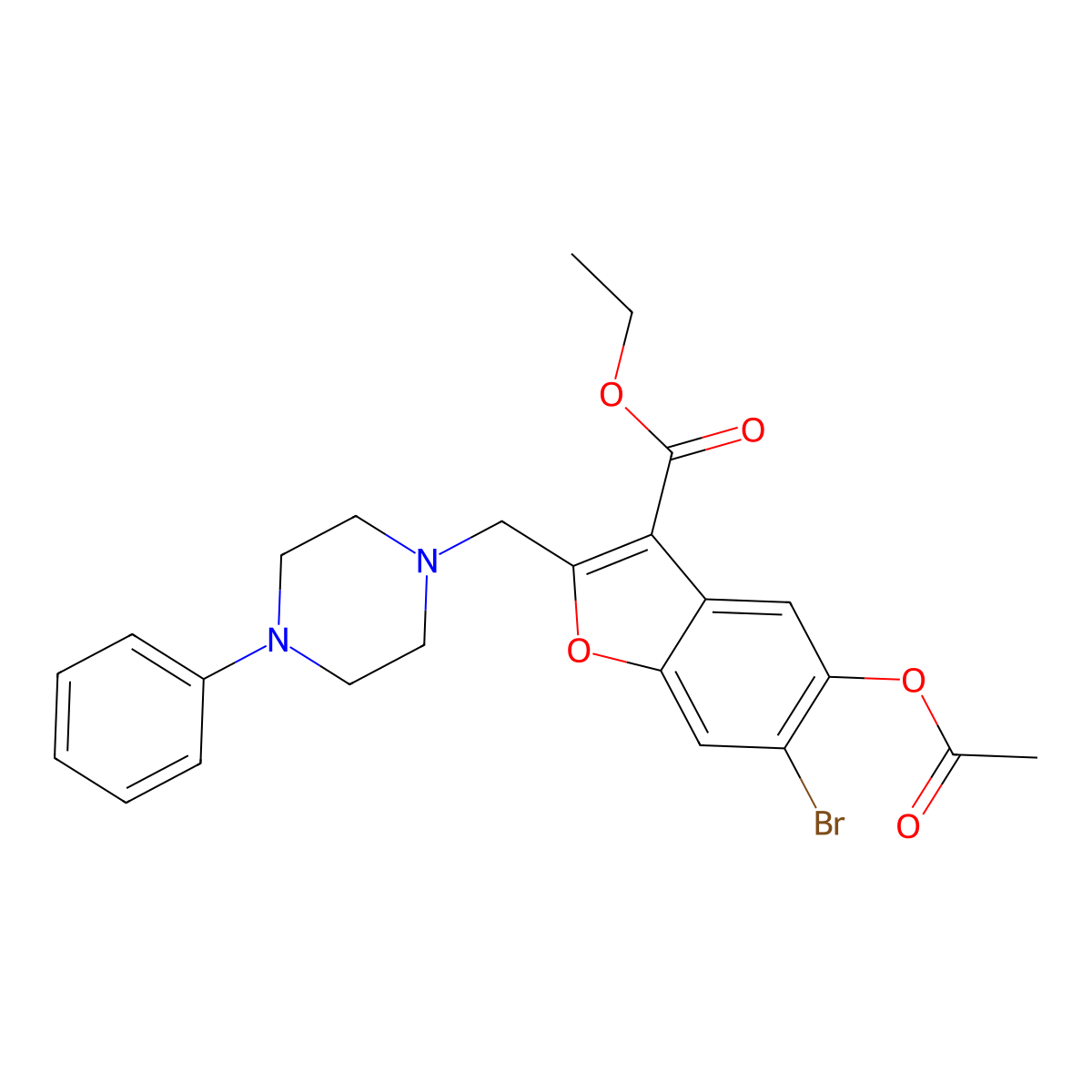 Ethyl 5-acetyloxy-6-bromo-2-[(4-phenylpiperazin-1-yl)methyl]-1-benzofuran-3-carboxylate molecular structure, CAS 312271-86-6