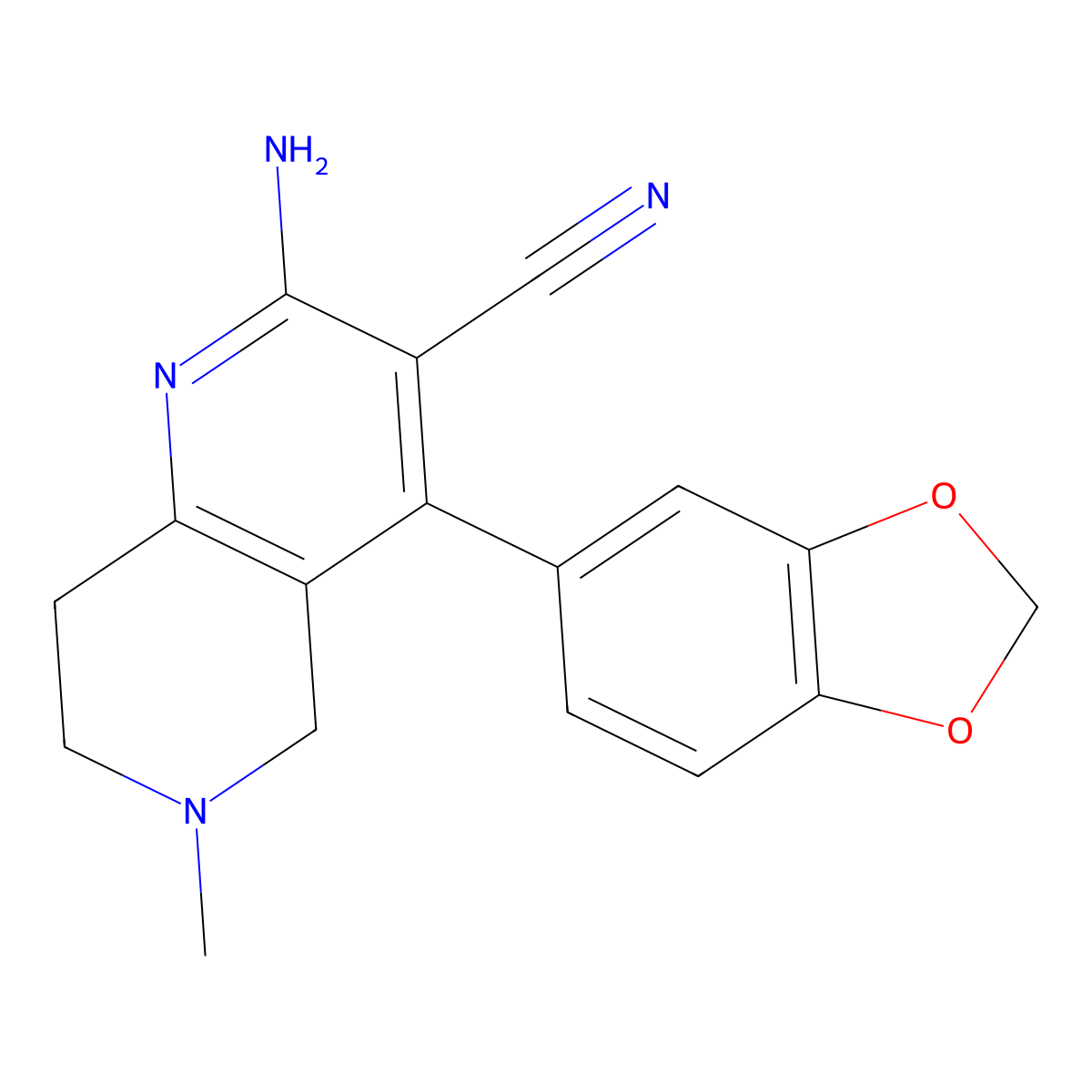 2-Amino-4-(1,3-benzodioxol-5-yl)-6-methyl-5,6,7,8-tetrahydro-1,6-naphthyridine-3-carbonitrile molecular structure, CAS 312272-68-7