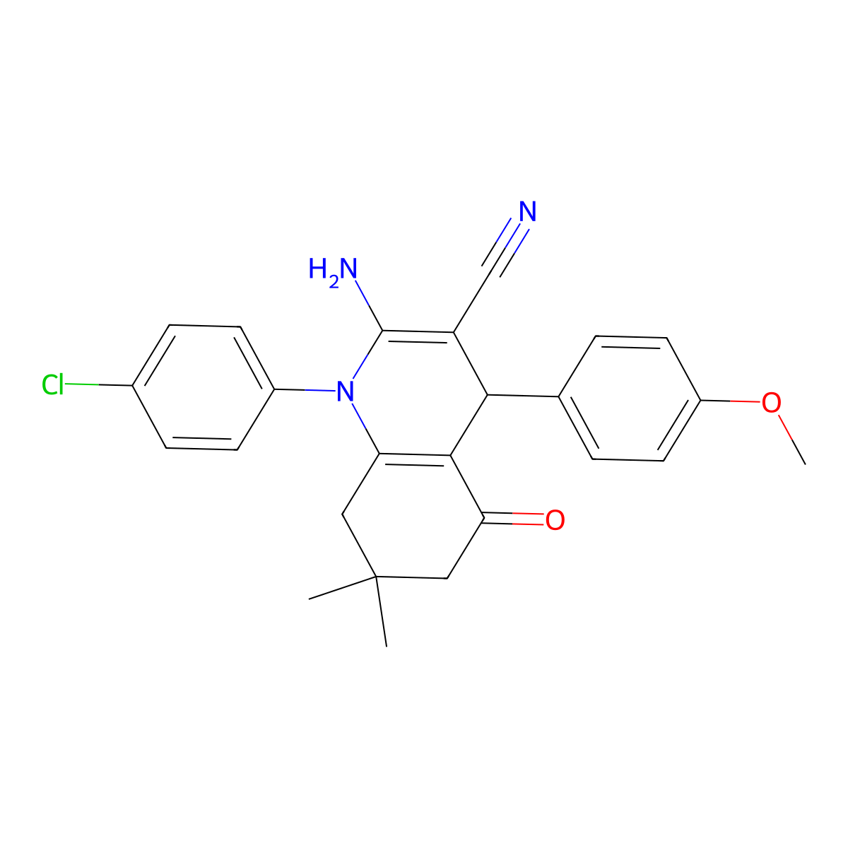 2-Amino-1-(4-chlorophenyl)-4-(4-methoxyphenyl)-7,7-dimethyl-5-oxo-1,4,5,6,7,8-hexahydro-3-quinolinecarbonitrile molecular structure, CAS 312272-81-4