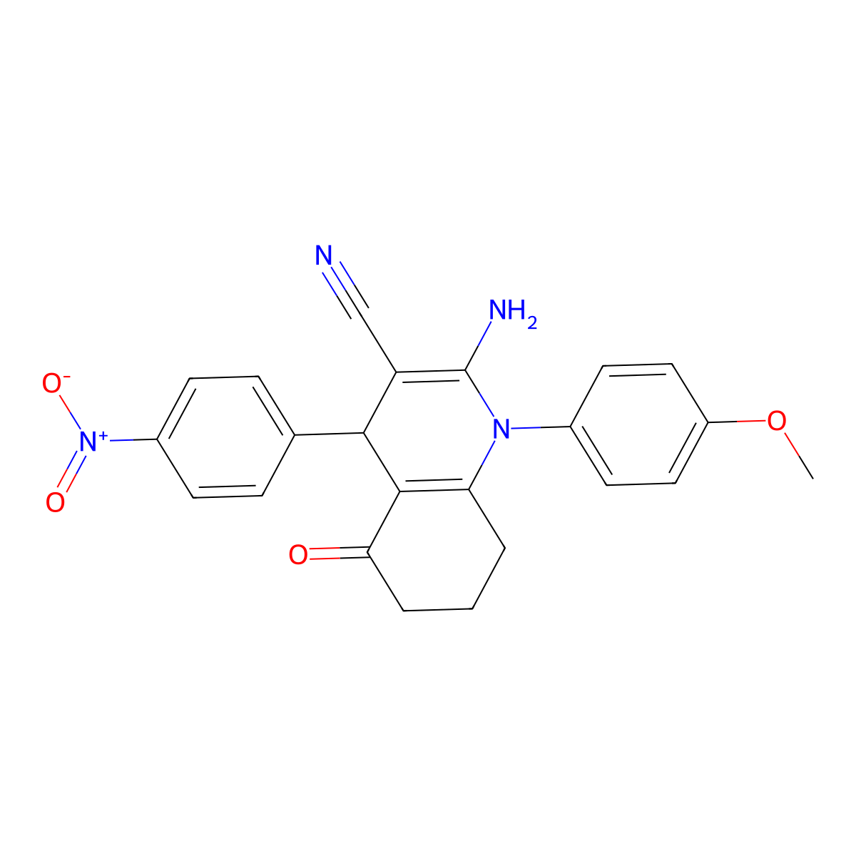 2-Amino-1-(4-methoxyphenyl)-4-(4-nitrophenyl)-5-oxo-1,4,5,6,7,8-hexahydro-3-quinolinecarbonitrile molecular structure, CAS 312272-85-8